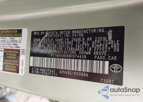 2009 Toyota Camry Hybrid z USA, uszkodzony, nr VIN 4T1BB46K99U074439